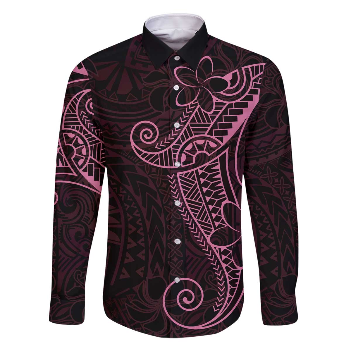Black Pink Polynesian Tribal Family Matching Off The Shoulder Long Sleeve Dress and Hawaiian Shirt - Polynesian Pride