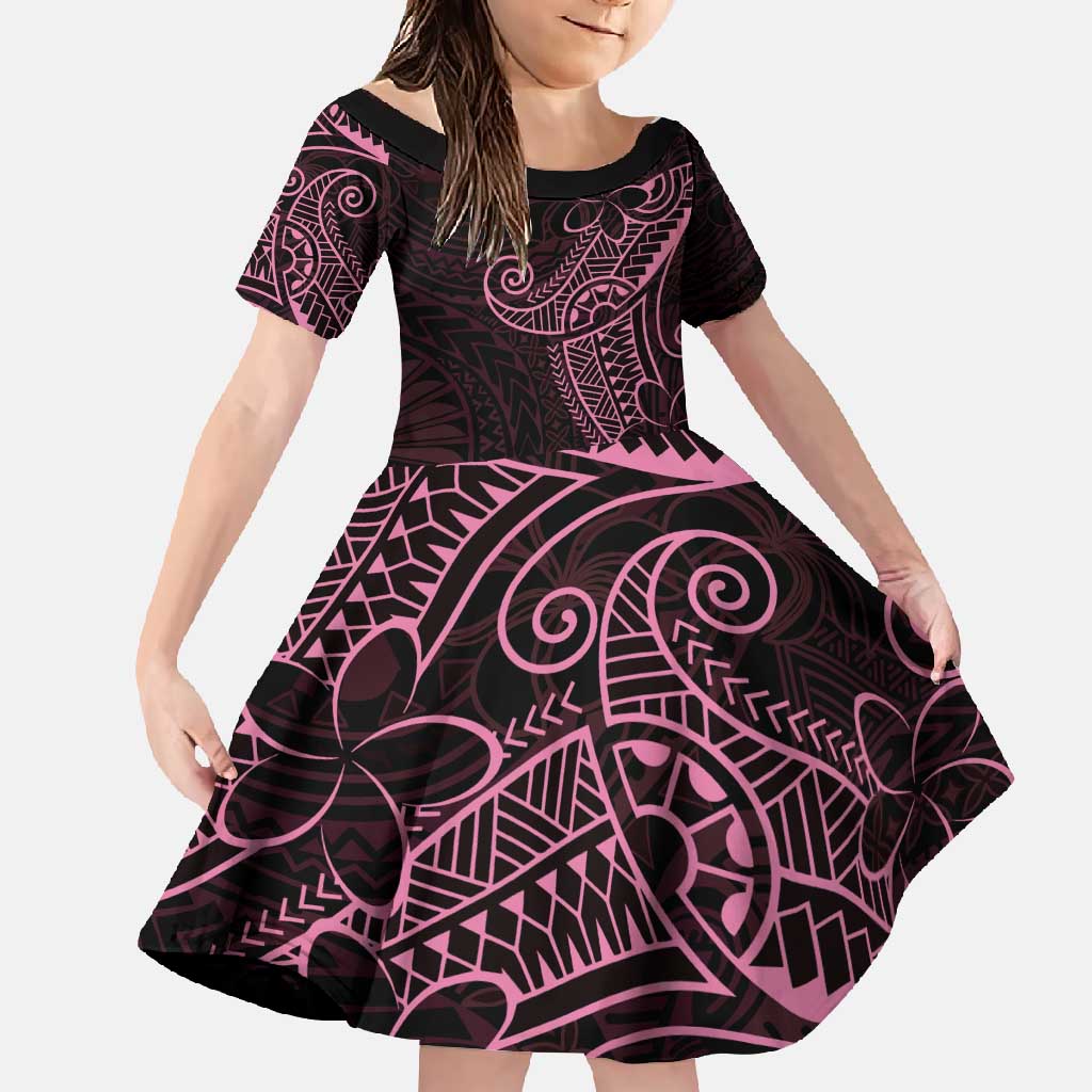 Black Pink Polynesian Tribal Family Matching Short Sleeve Bodycon Dress and Hawaiian Shirt LT9 Daughter's Dress Pink - Polynesian Pride