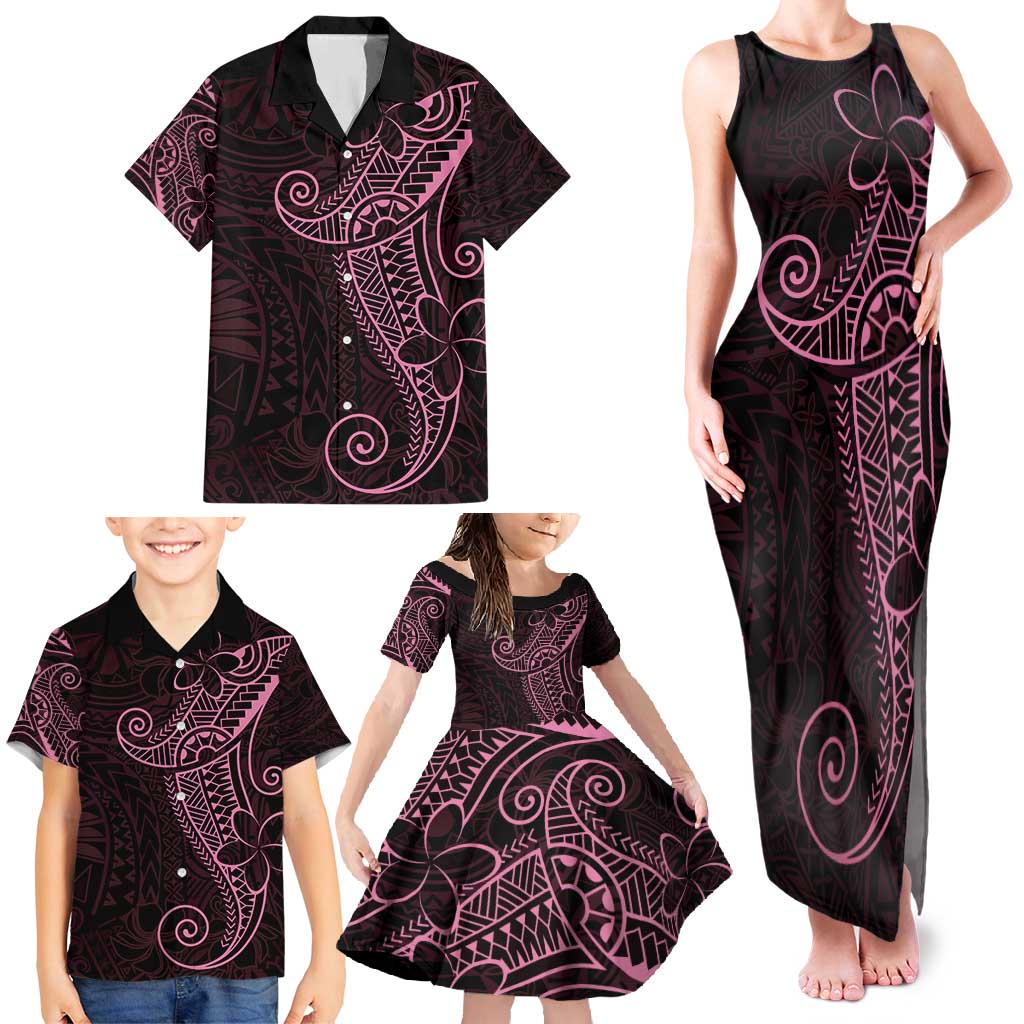 Black Pink Polynesian Tribal Family Matching Tank Maxi Dress and Hawaiian Shirt - Polynesian Pride