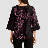 Black Pink Polynesian Tribal Kimono Sleeve Blouse - Polynesian Pride