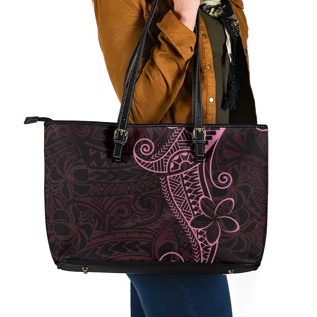Black Pink Polynesian Tribal Leather Tote Bag LT9 - Polynesian Pride
