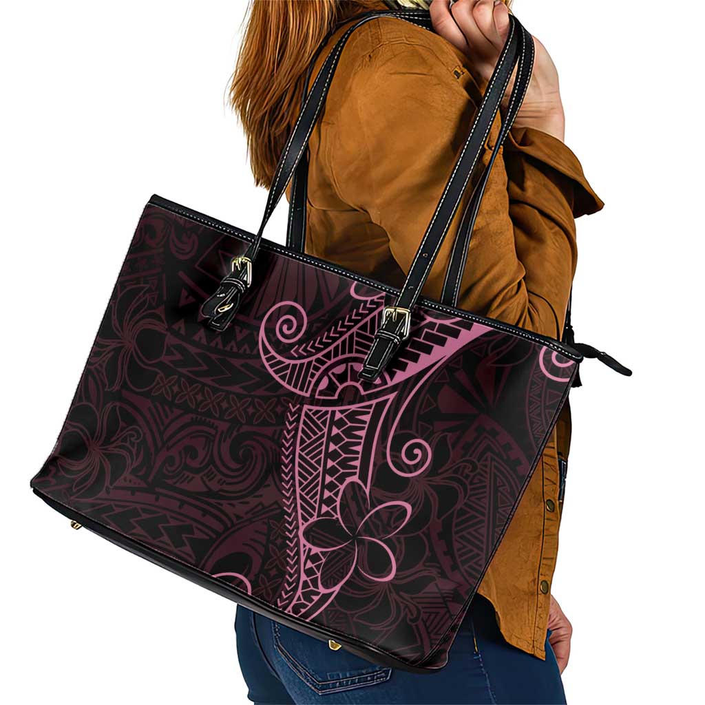 Black Pink Polynesian Tribal Leather Tote Bag LT9 - Polynesian Pride