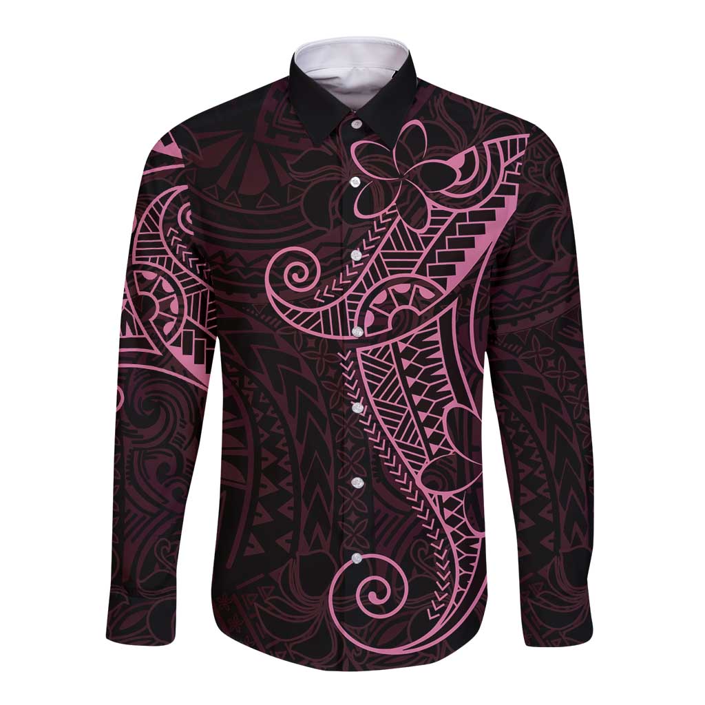 Black Pink Polynesian Tribal Long Sleeve Button Shirt LT9 Unisex Pink - Polynesian Pride