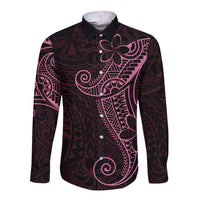 Black Pink Polynesian Tribal Long Sleeve Button Shirt LT9 Unisex Pink - Polynesian Pride