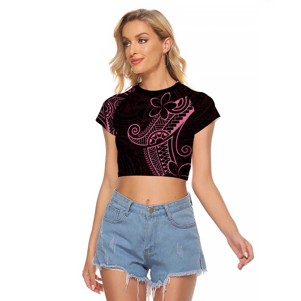 Black Pink Polynesian Tribal Raglan Cropped T Shirt LT9 Female Pink - Polynesian Pride