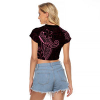 Black Pink Polynesian Tribal Raglan Cropped T Shirt - Polynesian Pride