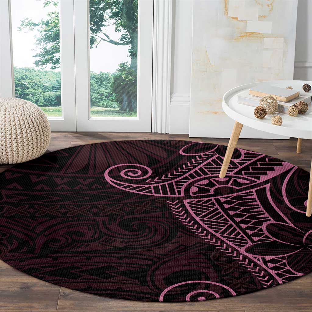 Black Pink Polynesian Tribal Round Carpet - Polynesian Pride