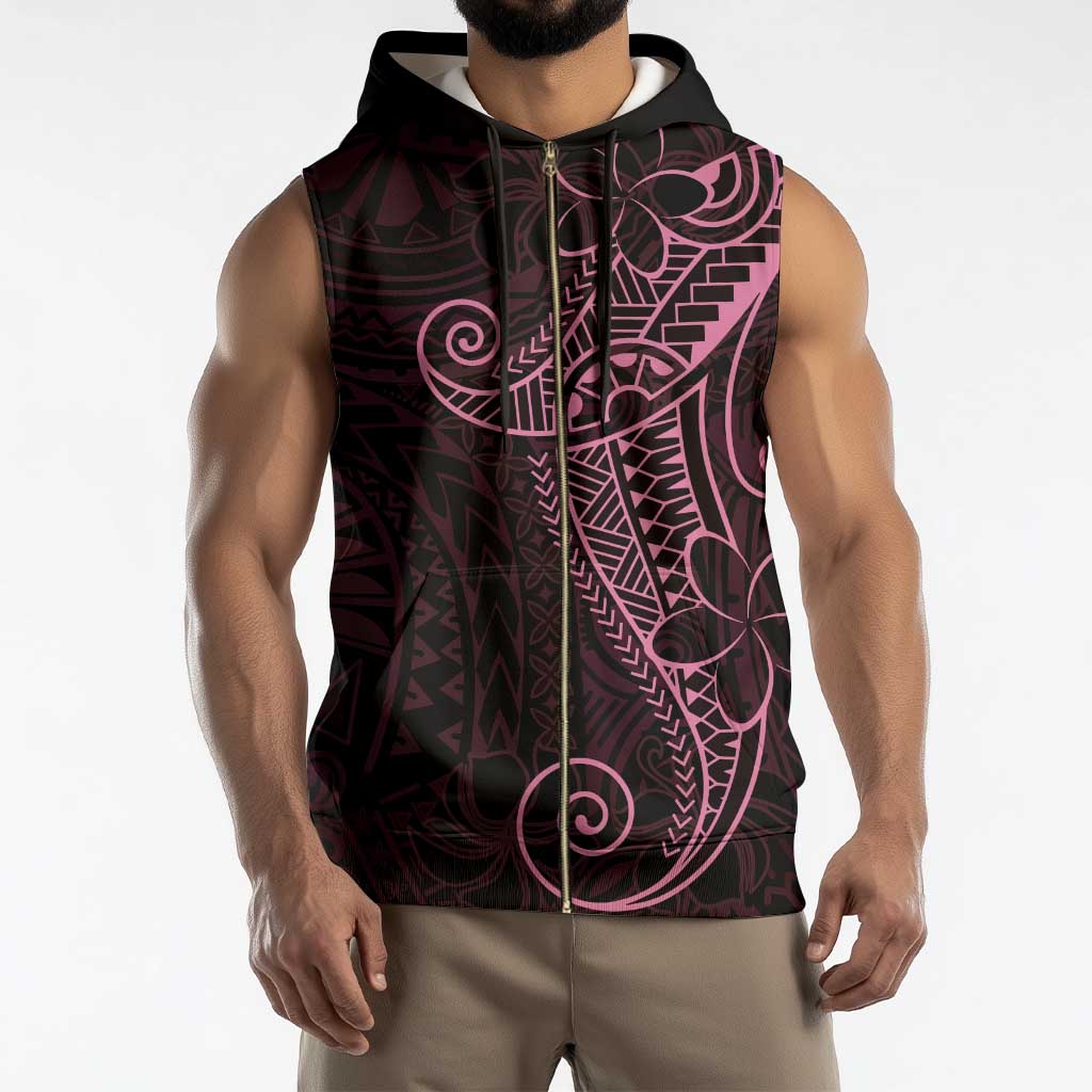 Black Pink Polynesian Tribal Sleeveless Zip Hoodie - Polynesian Pride