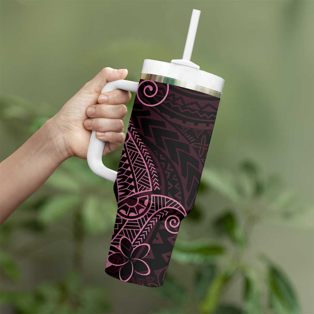 Black Pink Polynesian Tribal Tumbler With Handle - Polynesian Pride