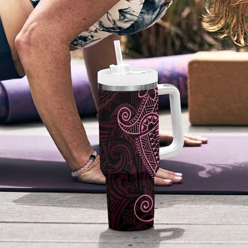Black Pink Polynesian Tribal Tumbler With Handle - Polynesian Pride