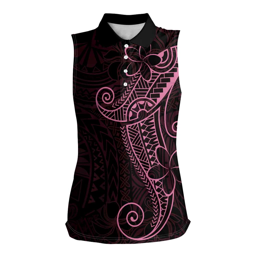 Black Pink Polynesian Tribal Women Sleeveless Polo Shirt - Polynesian Pride