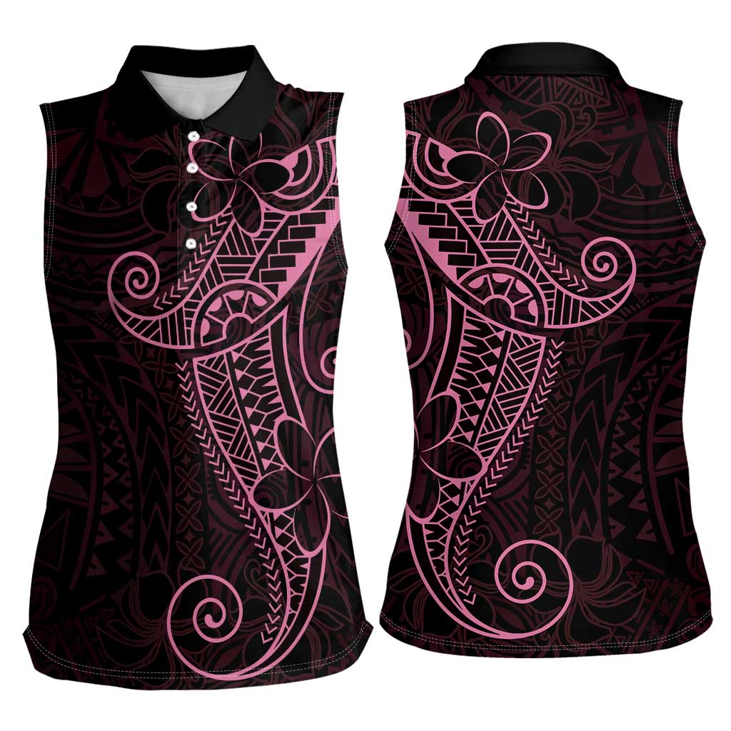Black Pink Polynesian Tribal Women Sleeveless Polo Shirt - Polynesian Pride