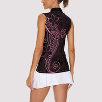 Black Pink Polynesian Tribal Women Sleeveless Polo Shirt - Polynesian Pride
