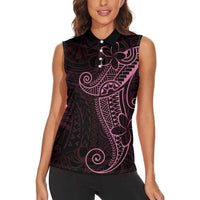 Black Pink Polynesian Tribal Women Sleeveless Polo Shirt - Polynesian Pride