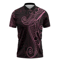 Black Pink Polynesian Tribal Zipper Polo Shirt - Polynesian Pride