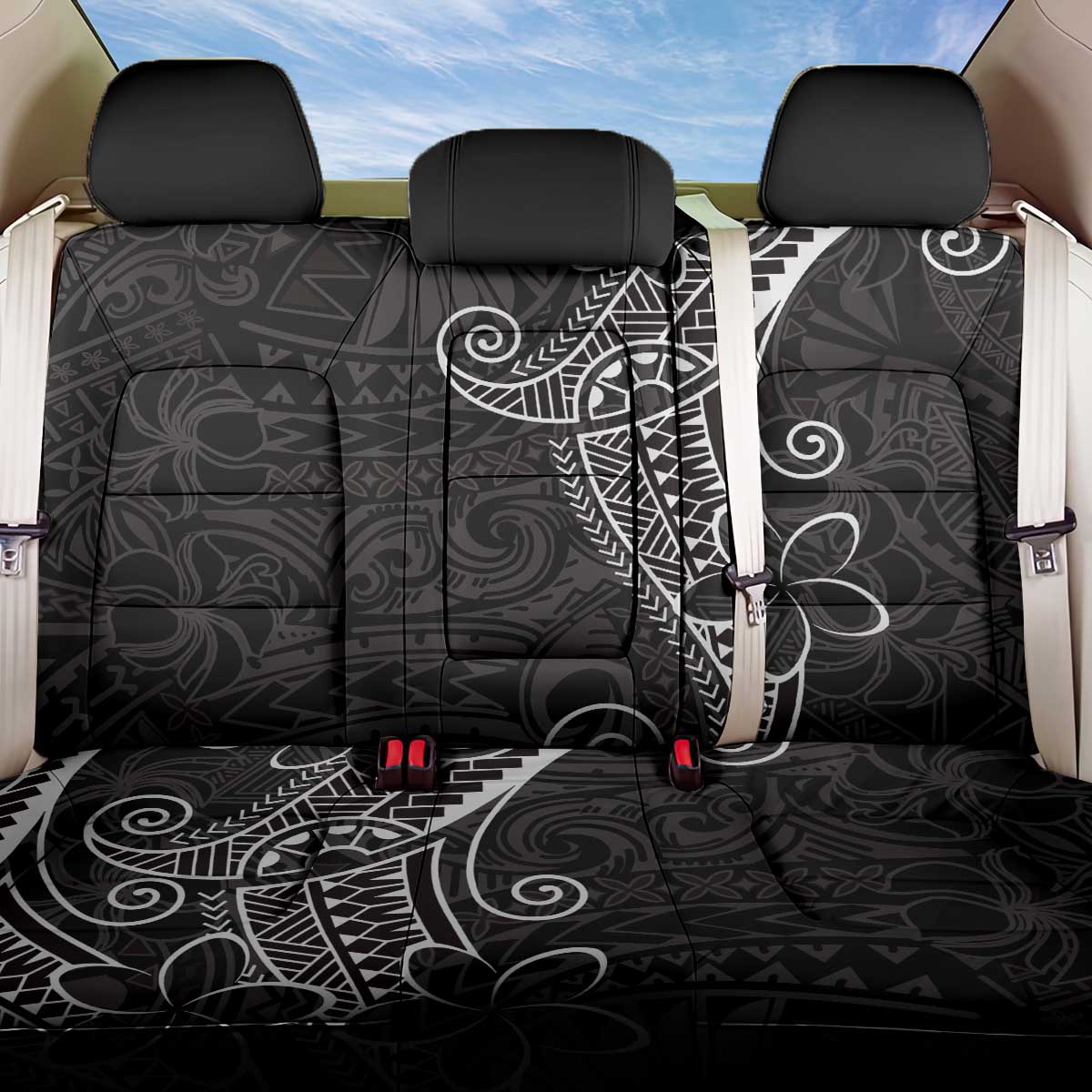 Black White Polynesian Tribal Back Car Seat Cover LT9 One Size White - Polynesian Pride