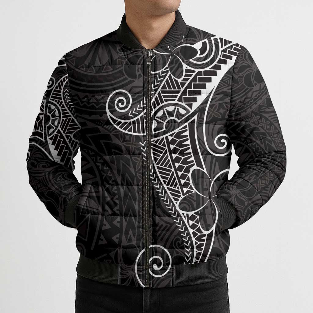Black White Polynesian Tribal Bomber Puffer Jacket - Polynesian Pride