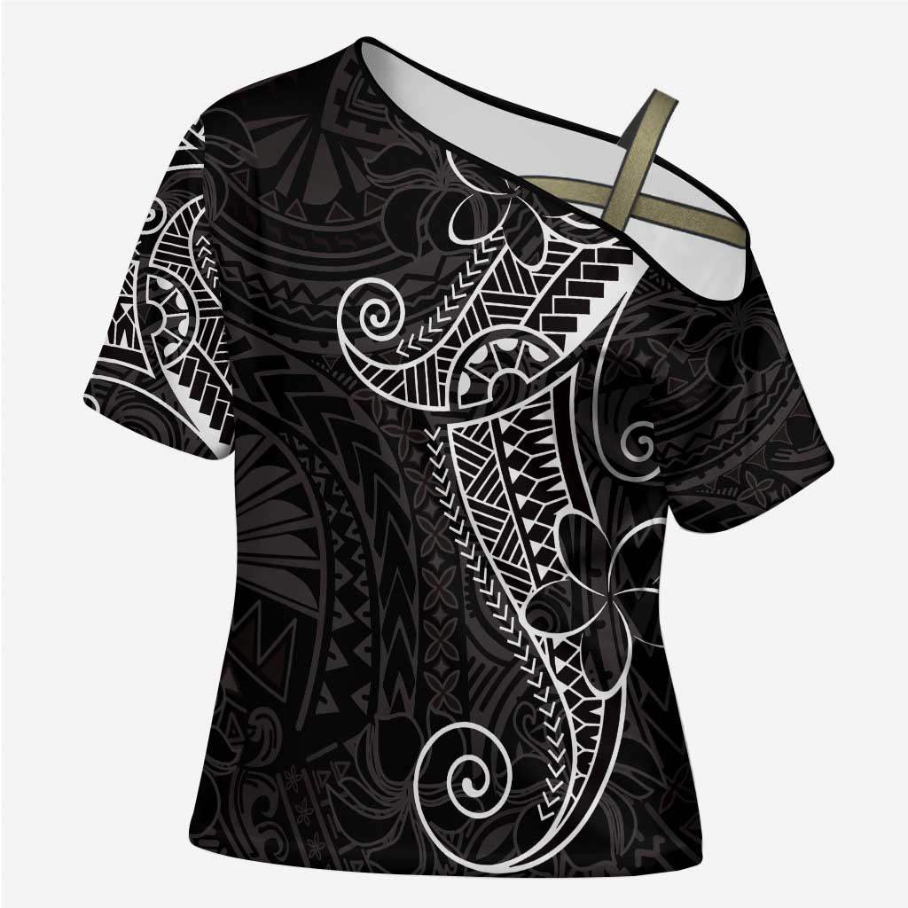 Black White Polynesian Tribal Cross Shoulder Shirt - Polynesian Pride