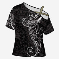 Black White Polynesian Tribal Cross Shoulder Shirt - Polynesian Pride