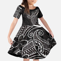 Black White Polynesian Tribal Family Matching Off The Shoulder Long Sleeve Dress and Hawaiian Shirt - Polynesian Pride