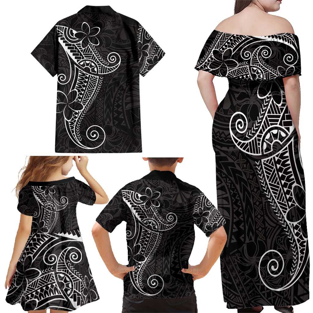 Black White Polynesian Tribal Family Matching Off Shoulder Maxi Dress and Hawaiian Shirt - Polynesian Pride