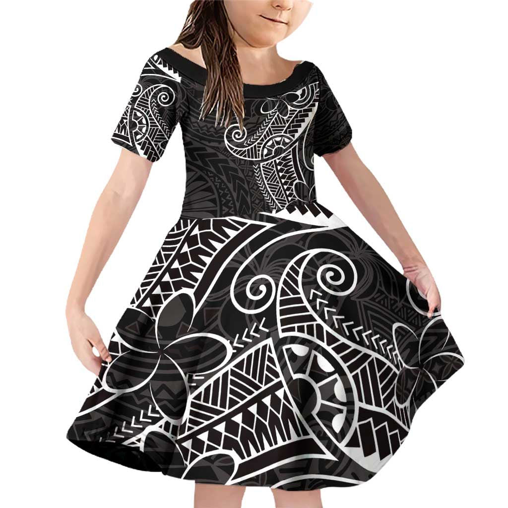 Black White Polynesian Tribal Family Matching Off Shoulder Short Dress and Hawaiian Shirt - Polynesian Pride