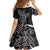 Black White Polynesian Tribal Family Matching Off Shoulder Short Dress and Hawaiian Shirt - Polynesian Pride