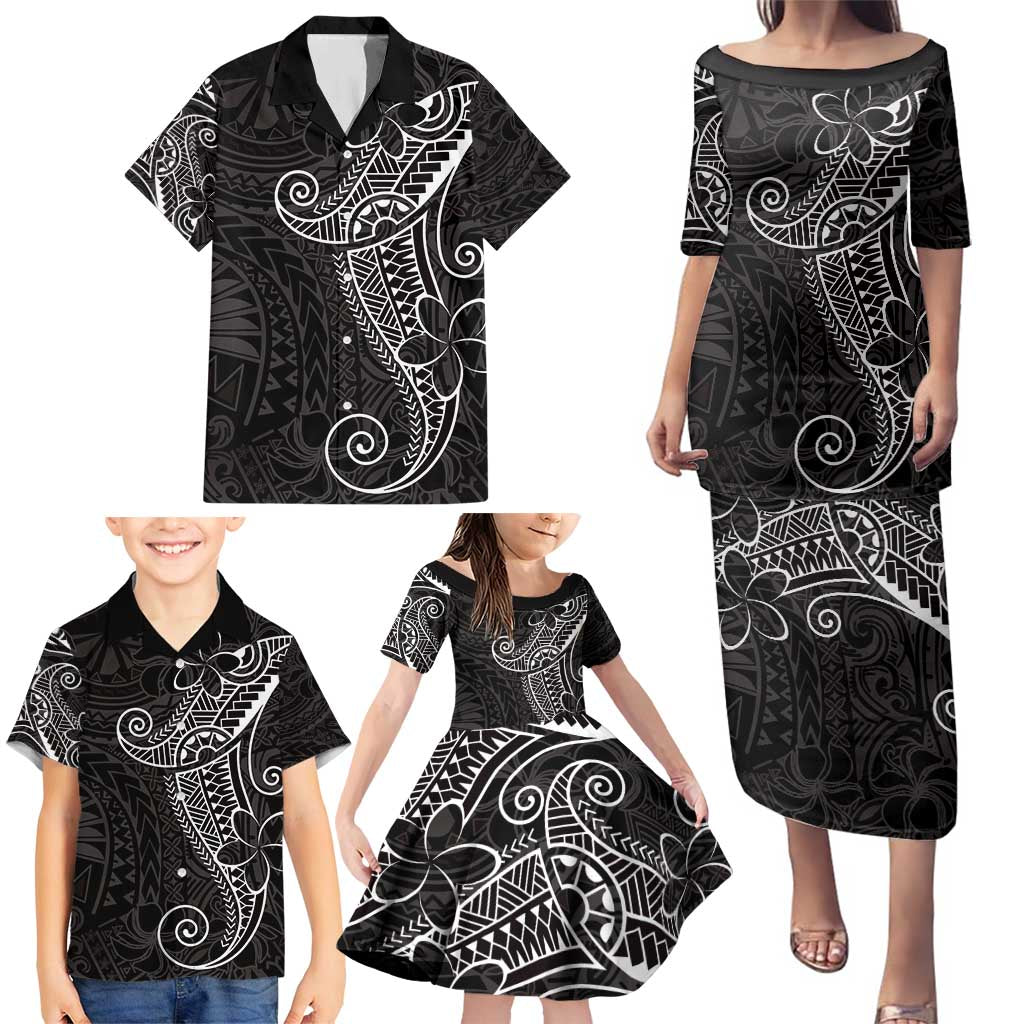 Black White Polynesian Tribal Family Matching Puletasi and Hawaiian Shirt - Polynesian Pride