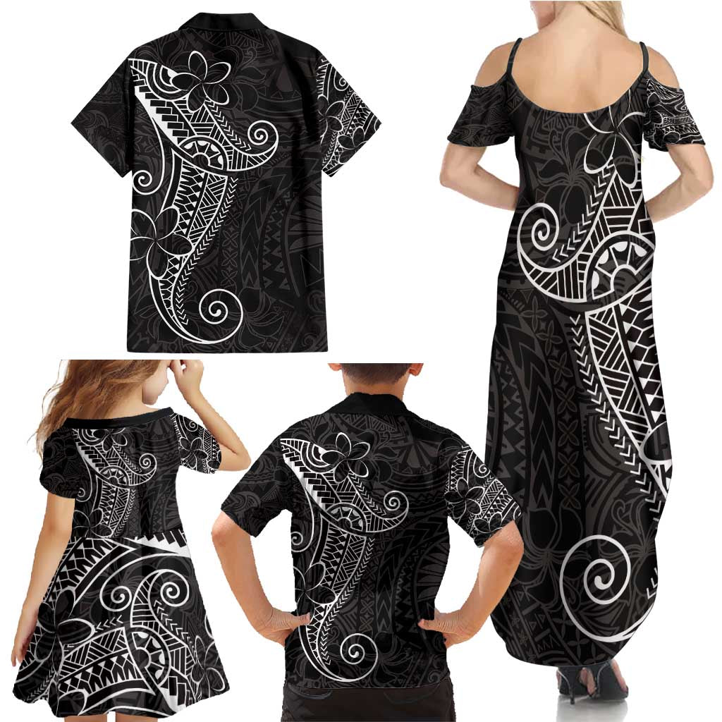 Black White Polynesian Tribal Family Matching Summer Maxi Dress and Hawaiian Shirt - Polynesian Pride