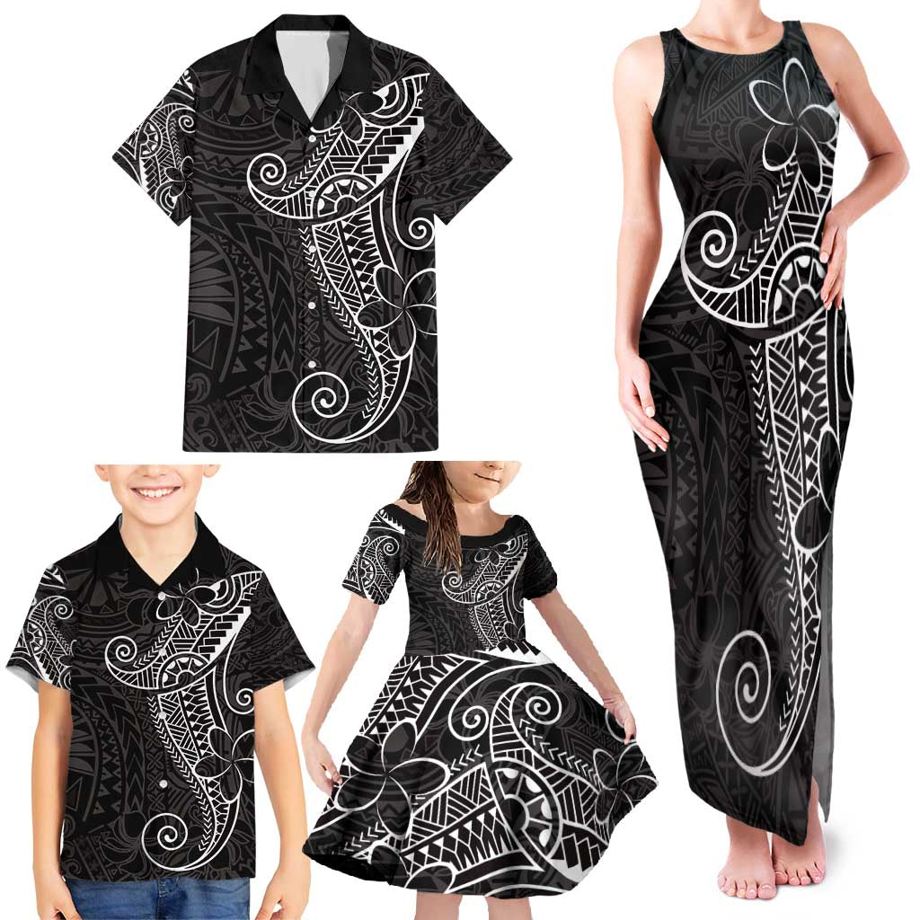 Black White Polynesian Tribal Family Matching Tank Maxi Dress and Hawaiian Shirt - Polynesian Pride