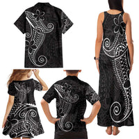 Black White Polynesian Tribal Family Matching Tank Maxi Dress and Hawaiian Shirt - Polynesian Pride