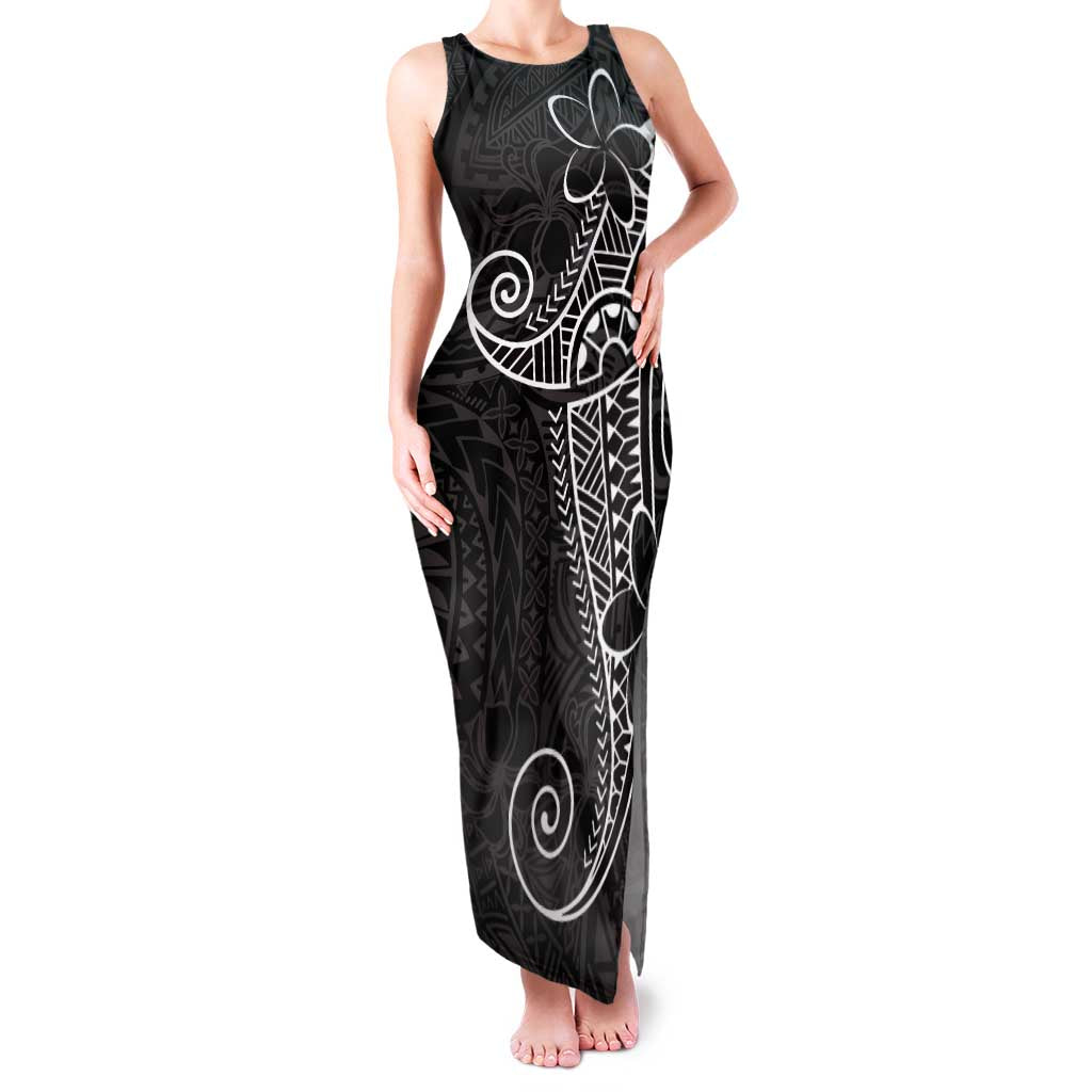 Black White Polynesian Tribal Family Matching Tank Maxi Dress and Hawaiian Shirt - Polynesian Pride