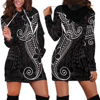 Black White Polynesian Tribal Hoodie Dress LT9 - Polynesian Pride