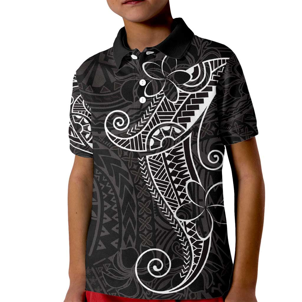 Black White Polynesian Tribal Kid Polo Shirt - Polynesian Pride
