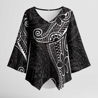 Black White Polynesian Tribal Kimono Sleeve Blouse - Polynesian Pride