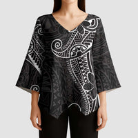 Black White Polynesian Tribal Kimono Sleeve Blouse - Polynesian Pride