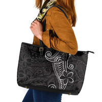 Black White Polynesian Tribal Leather Tote Bag LT9 White - Polynesian Pride