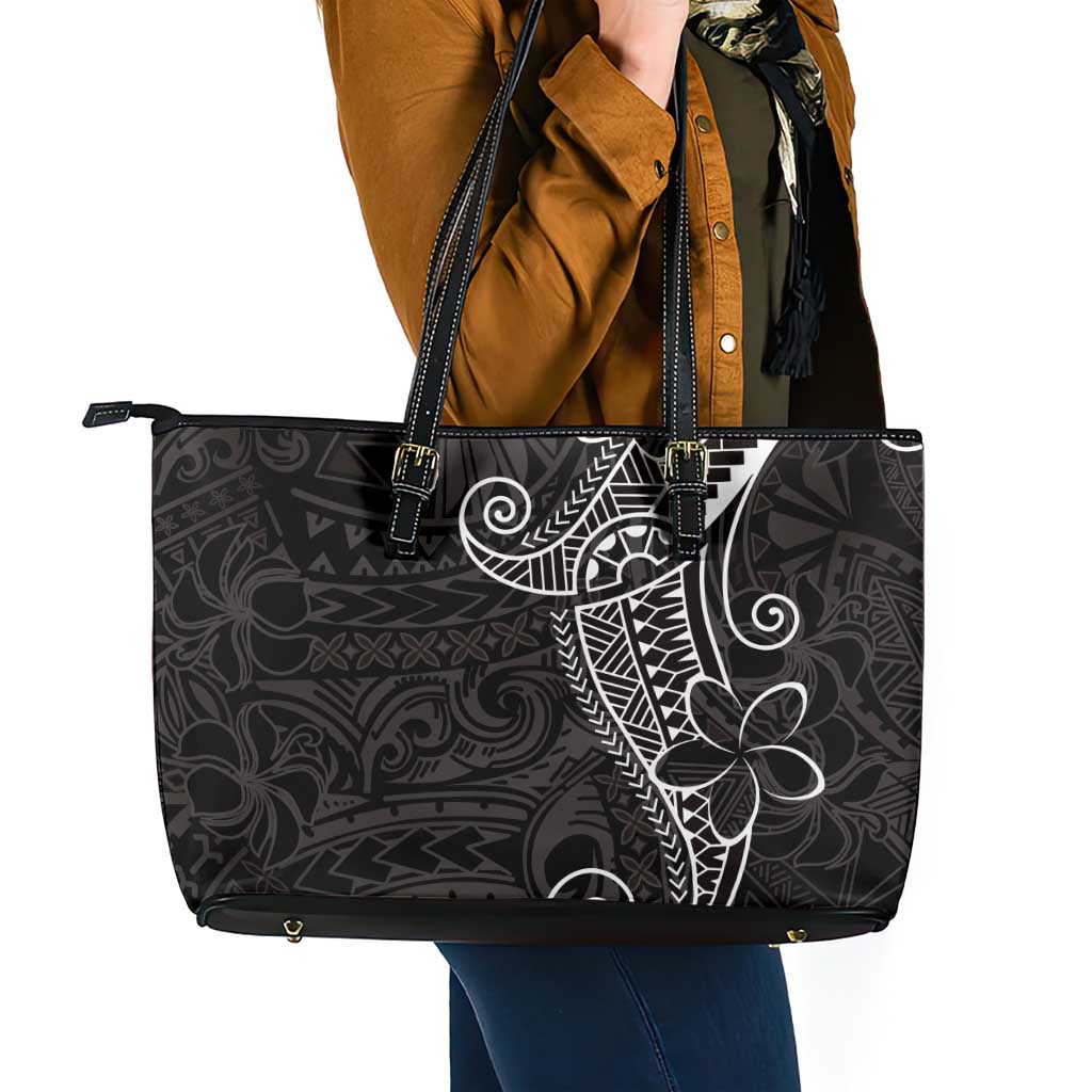 Black White Polynesian Tribal Leather Tote Bag LT9 - Polynesian Pride