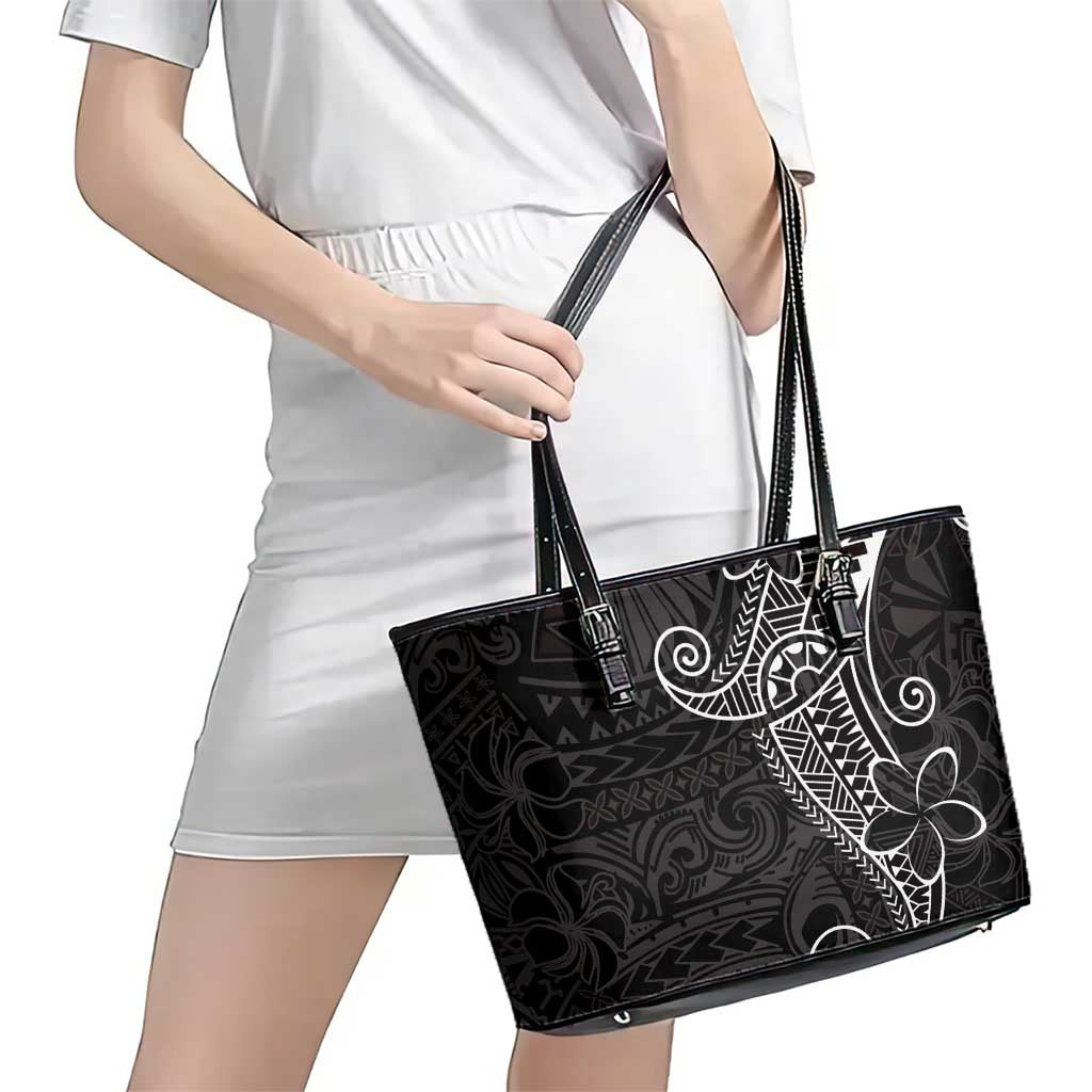 Black White Polynesian Tribal Leather Tote Bag LT9 - Polynesian Pride