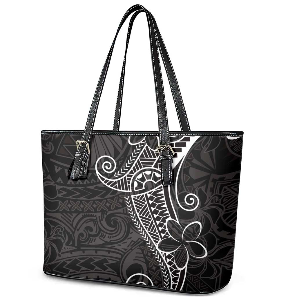 Black White Polynesian Tribal Leather Tote Bag LT9 - Polynesian Pride