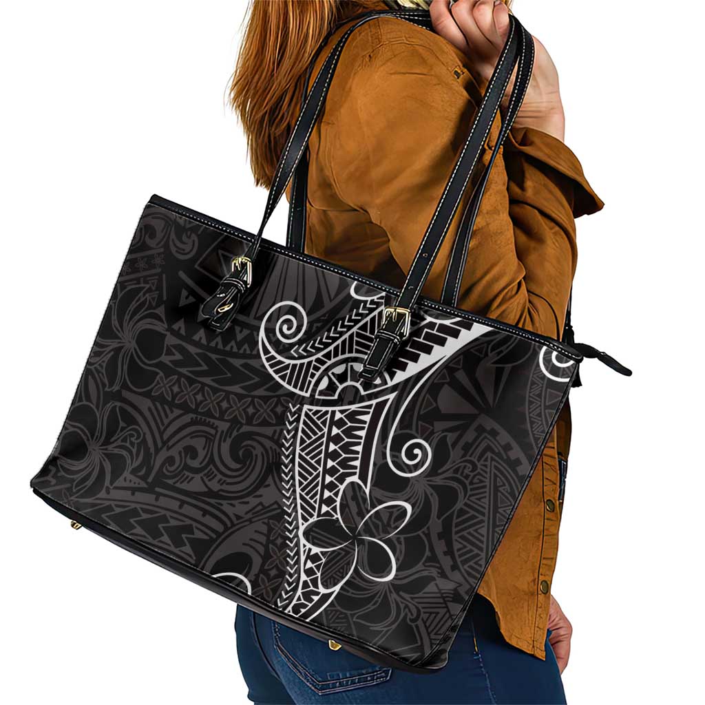 Black White Polynesian Tribal Leather Tote Bag LT9 - Polynesian Pride