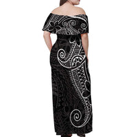 Black White Polynesian Tribal Off Shoulder Maxi Dress - Polynesian Pride