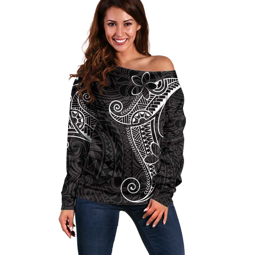 Black White Polynesian Tribal Off Shoulder Sweater - Polynesian Pride