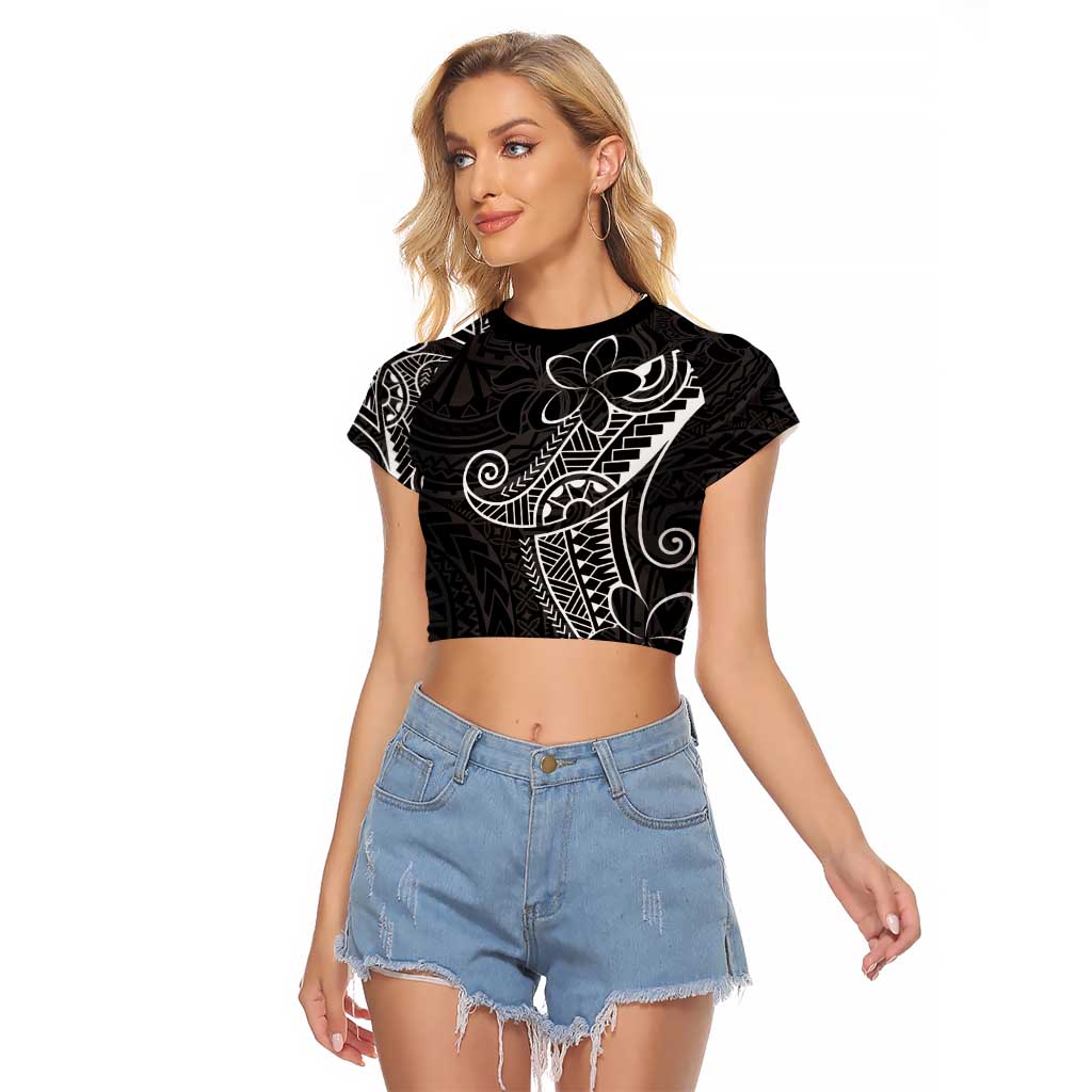 Black White Polynesian Tribal Raglan Cropped T Shirt LT9 Female White - Polynesian Pride