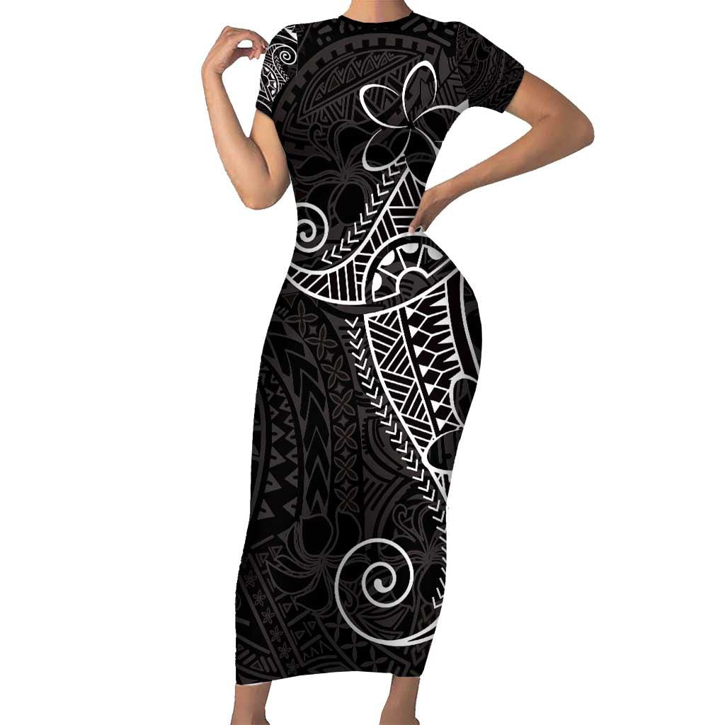 Black White Polynesian Tribal Short Sleeve Bodycon Dress