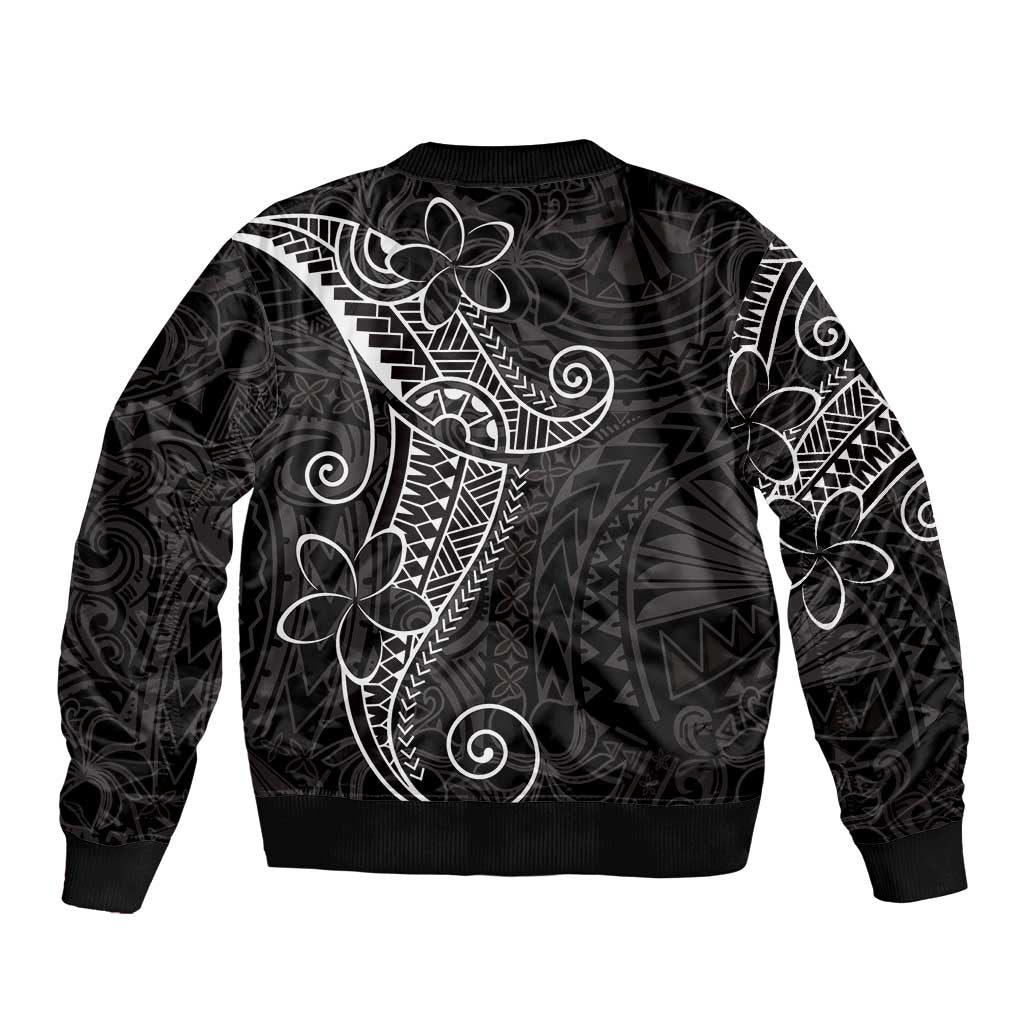 Black White Polynesian Tribal Sleeve Zip Bomber Jacket - Polynesian Pride