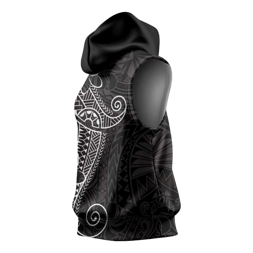 Black White Polynesian Tribal Sleeveless Hoodie - Polynesian Pride