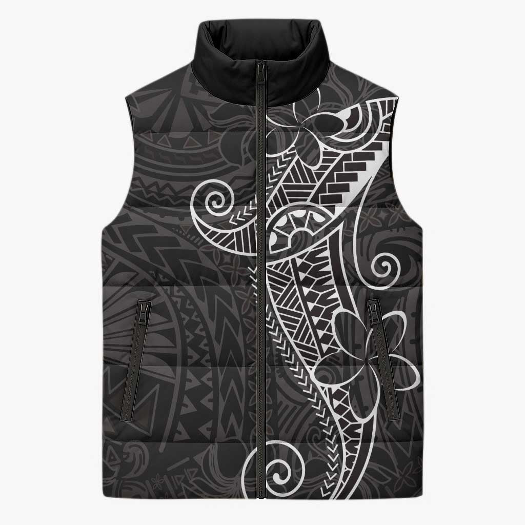 Black White Polynesian Tribal Sleeveless Puffer Jacket - Polynesian Pride
