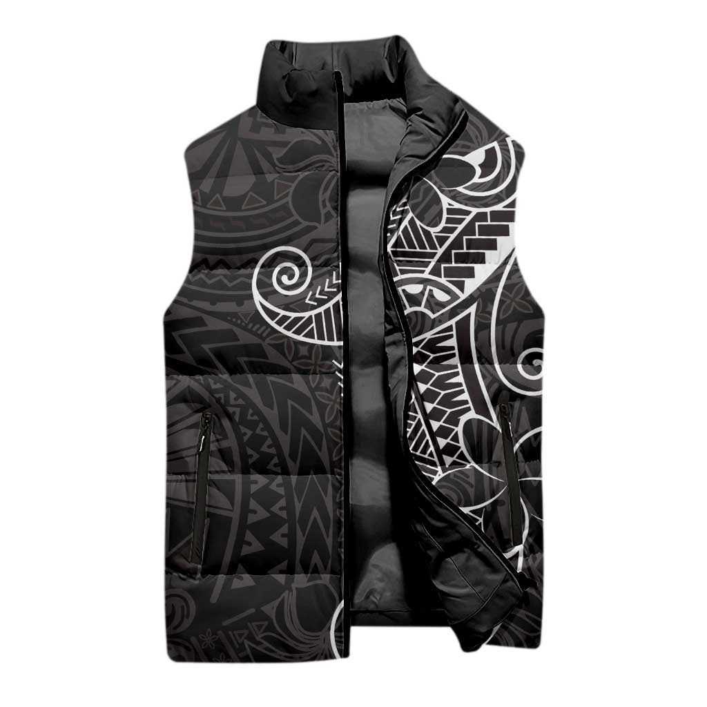 Black White Polynesian Tribal Sleeveless Puffer Jacket - Polynesian Pride