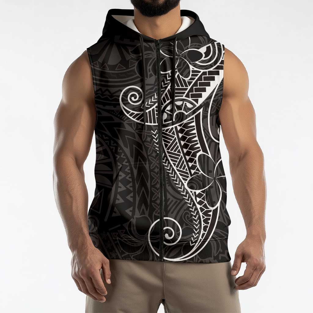 Black White Polynesian Tribal Sleeveless Zip Hoodie LT9 - Polynesian Pride